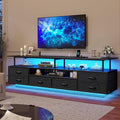 BTHFST TV Stand for 65 70 Inches TV with LED Lights &amp Power Outlets Entertainment Center with Open Shelves &amp 6 PU Fabric Drawers TV Media Console Table for Living Room Bedroom Black