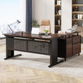 Tribesigns 63 Inch Executive Desk with File Cabinet Large Office Desk L Shaped Computer Desk with Drawers and Storage Shelves Business Furniture Desk for Home Office Dark Walnut and Black