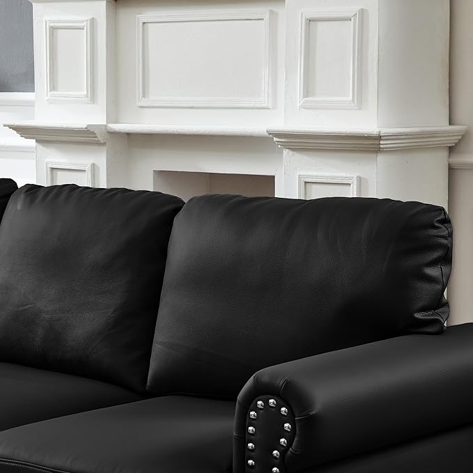 2 Pieses Living Room Sofa Sets Faux Leather Couch and Loveseat with Nailhead Decor Soild Wood Legs Rolled Armrests &amp Storage 2PCS Sofas 3 Seaters Couch and Love Seat for Living Room Furniture S