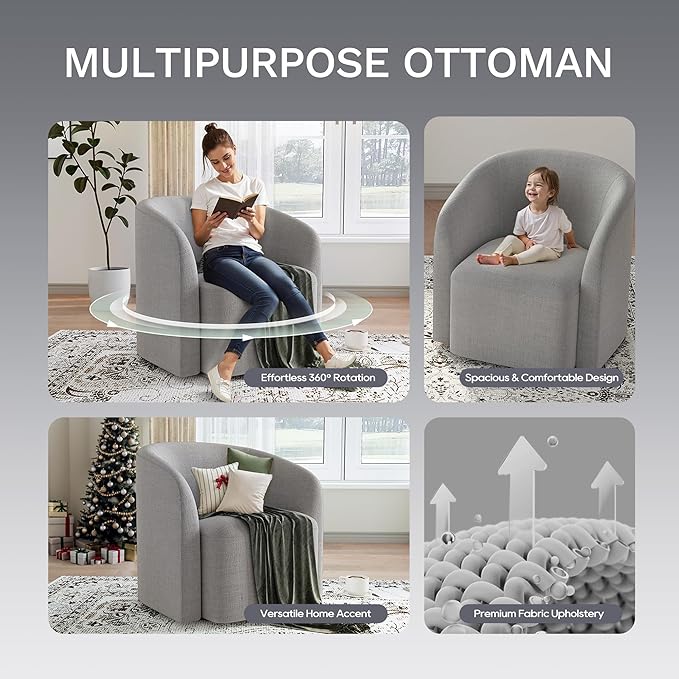 COLAMY Swivel Accent Chair Modern Barrel Round Chair Upholstered Comfy Living Room Chair with Armrest Armchair for Reading Room/Bedroom/Waiting Room/Office No Assembly Grey