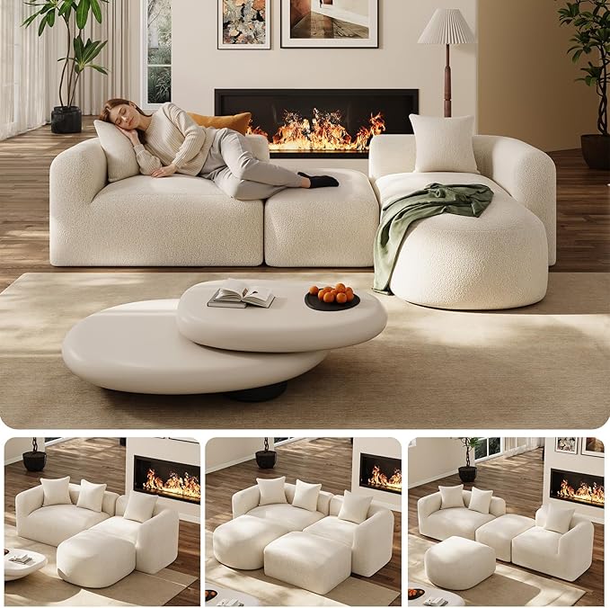 OUYESSIR Modern Oversized Curved Sectional Sofa for Living Room 119 Luxury Plush Chenille Convertible Modular Sectional Sofas with OttomanMinimalist L-Shape Curved Cloud Couch Cream White