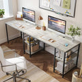 Bestier L Shaped Desk 95.2 Inch Reversible Corner Computer Desk with Shelves 2 Person Long Table for Home Office Large Writing Storage Workstation with 3 Cable Holes Rustic Brown Grey Oak