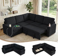 Sectional Sleeper Sofa with Pull Out Bed Plush Corduroy L Shaped Corner Couch with Storage USB Ports Cup Holders Comfy Sectional Couches for Living Room Black | Modular Couch for Apartment Tool