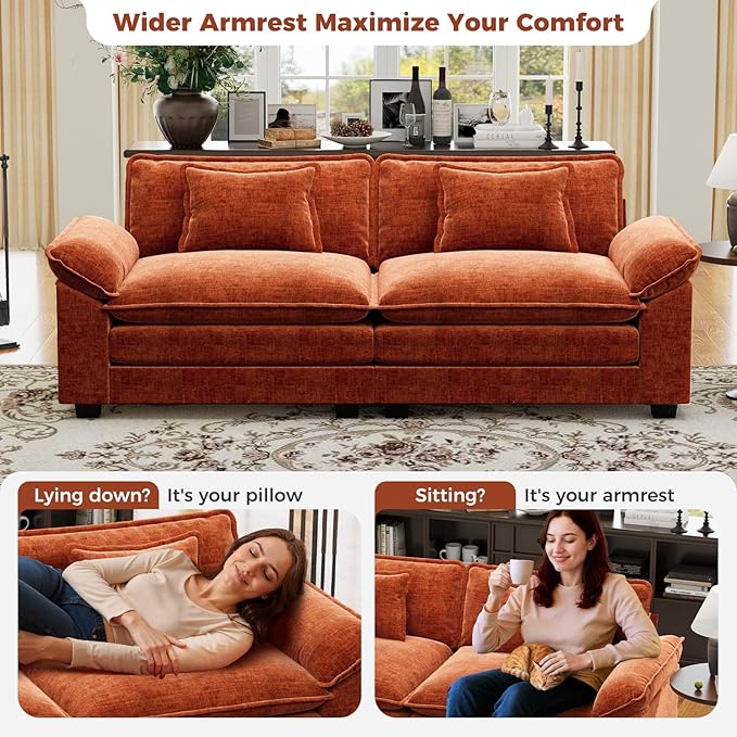 CDCASA 86 Modular Sectional Sofa Comfy L-Shaped Cloud Couch 2-Seater Chenille Deep Seat Modern Loveseat Sofa for Living Room Study Room Terracotta Orange