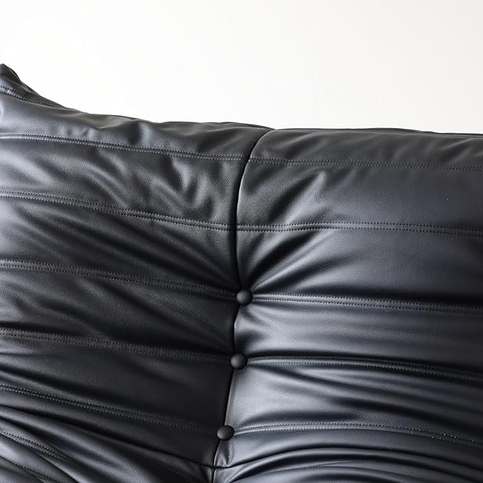 Comfy Lazy Floor Sofa CouchSoft Armless ChairFaux Leather Lounge ChairCorner Relax Sofa Couch for Living Room BedroomSalon OfficeAdults(Black+1P+ Ottoman)