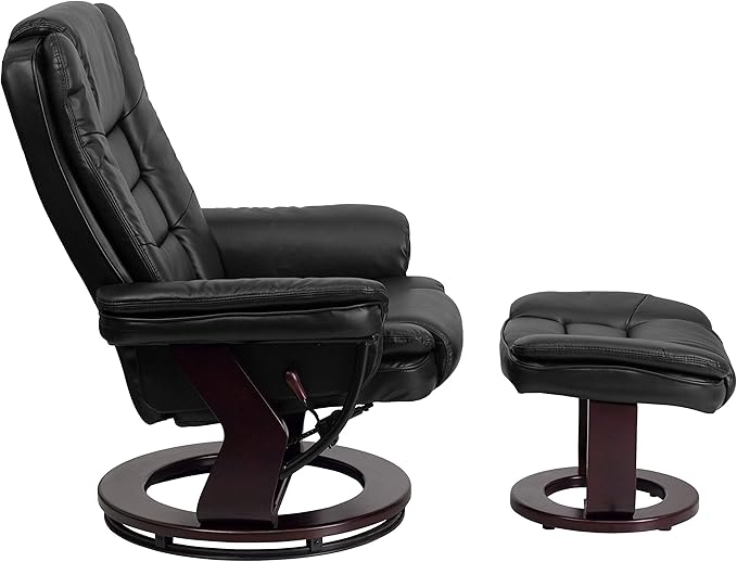 Flash Furniture Bali Contemporary Multi-Position LeatherSoft Recliner Chair with Ottoman 360-Degree Swivel Recliner Chair and Ottoman Set Black
