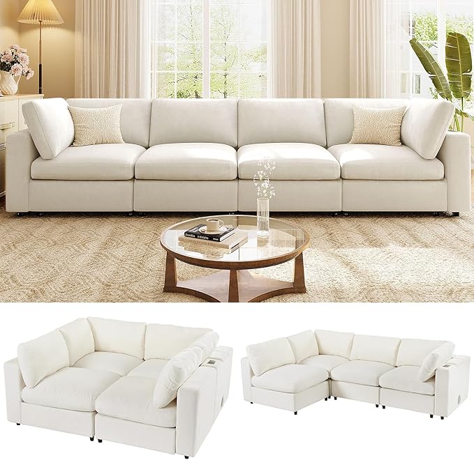 Eafurn 133.5 Free Combination Modular Sectional Sofa 4-Piece Convertible Corner Couch Lounge Sofa with Speakers &amp USB-C Ports Hidden Armrest Storage Premium Chenille Upholstery | Breathable ma