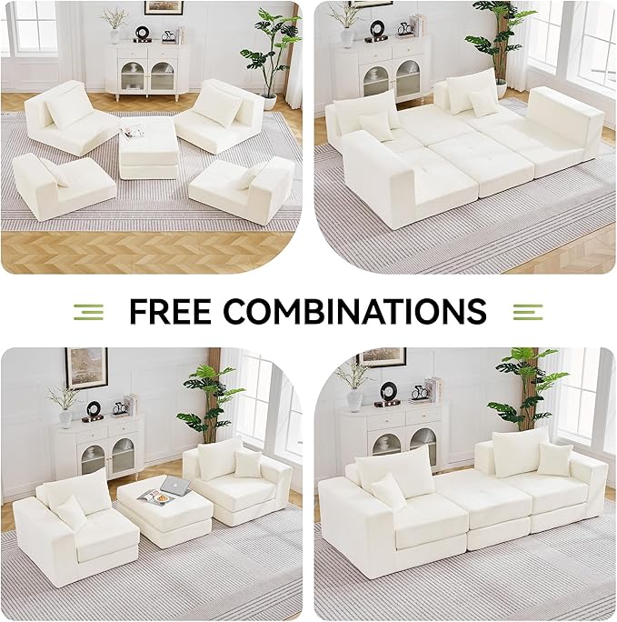 79 Boneless Cloud Loveseat Sofa Couch Modular Tufted Foldable Floor Sofa with Ottoman Chenille Lounge Convertible Sofa Bed for Living Room No Assembly Beige