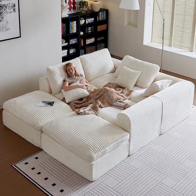 139 Oversized Sectional Couches for Living RoomU-Shaped Boneless Cloud Couch with Deep Seat and PillowsCompressed Sofa in a Box Suitable for Home &amp OfficeNo Assembly RequiredBeige
