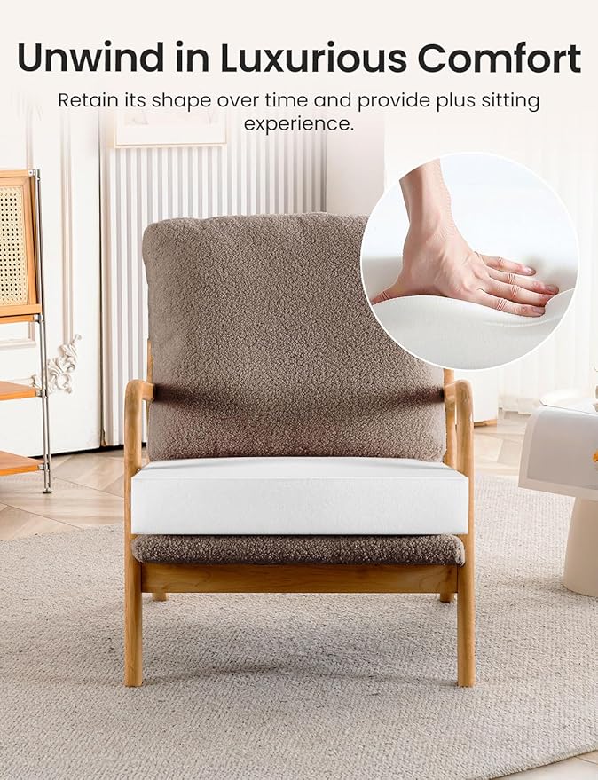 Mid Century Modern Accent Chairs for Living Room 23” Wide Comfy Chair for Bedroom Small Cozy Sherpa Reading Chairs for Adults 108° Lounge Arm Chair Indoor with Detachable Cover 5.5 Foam Cushion