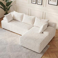 Redlife 95 L-Shaped Modular Sectional Sofa Faux Rabbit Fur Modular Floor Couch with Chaise High-Density 30D Foam Sponge No Assembly Required 5 Pillows Compressed for Living Room (Beige)