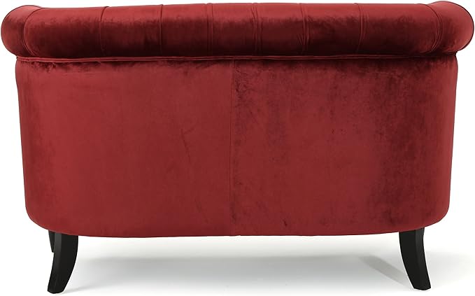 GDFStudio Melaina Tufted Chesterfield Velvet Loveseat with Scrolled Arms Garnet and Dark Brown
