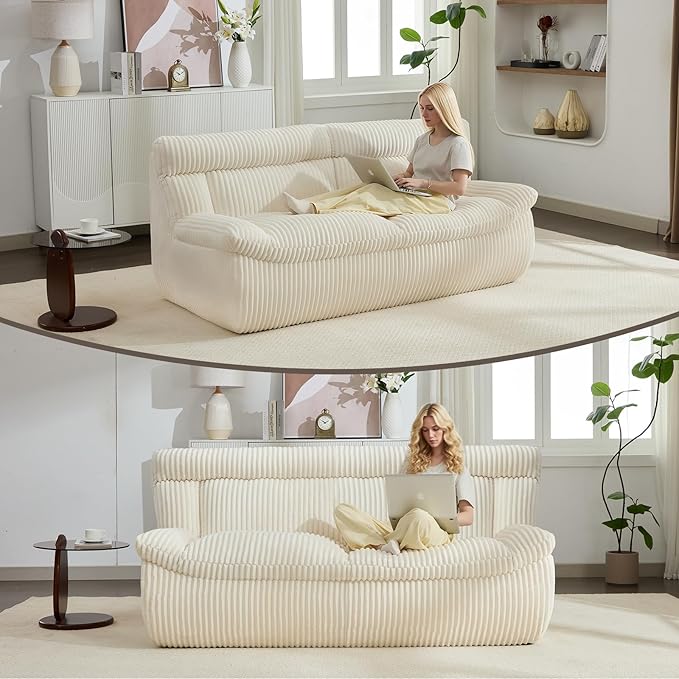 Boneless Loveseat Sofa 82 Corduroy Oversized Cloud Couch 2 Seater with Deep Seat Modern Love Seat Couch with Memory Foam Beige Boneless Couches for Living Room Apartment