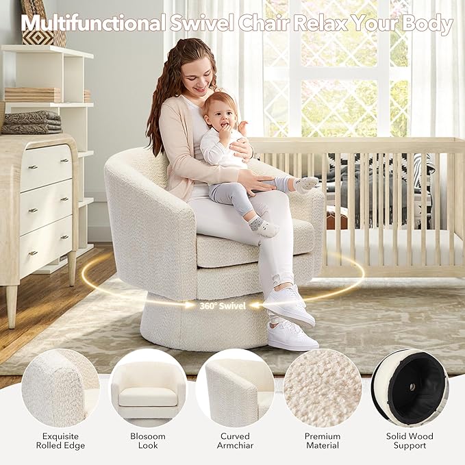 Swivel Accent Chair 360° Chenille Swivel Lounge Reading ChairModern Single Sofa Lounge Armchair Club Chair with Storage Space for Living Room Bedroom Office