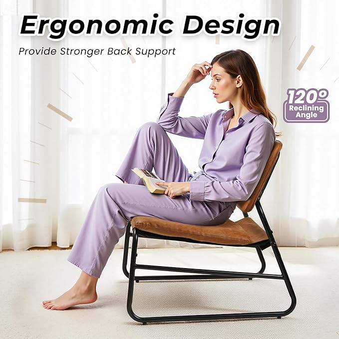 DAICO Modern Accent Chair Waterproof Armless Sling Accent Chairs Comfy Upholstered Side Sitting Chairs with Metal Frame for Living Room Bedroom Balcony Garden Faux Leather Camel