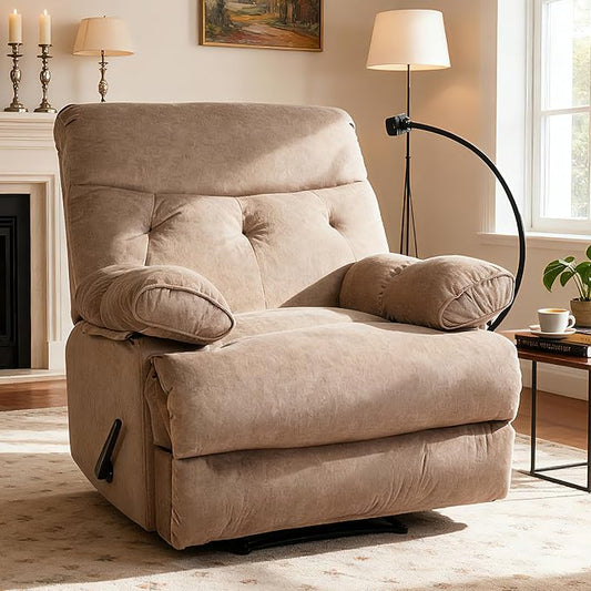 Oversized Recliner Chairs for Adults Manual Large Recliners Big Mans Recliner Chair Extra Wide Single Reclining Sofa Chair for Living Room RV Brown