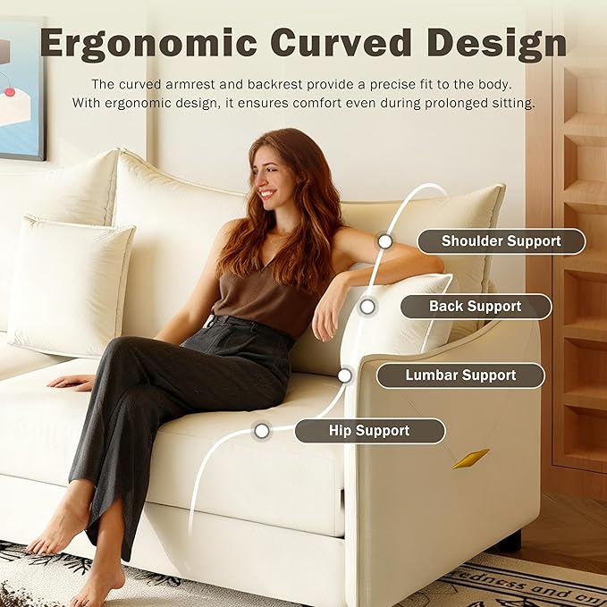 81.9 Sleeper Sofa Bed King Size 3-in-1 Convertible Couch Modern Pull Out Couches Comfy Velvet Futon Sofa Cloud Loveseat Lounge 3 Pillows for Small Spaces Living Room Gold Beige