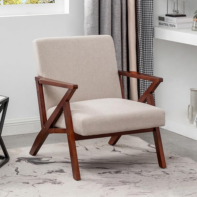 Convenience Concepts Take a Seat Cliff Accent Armchair Mid-Century Modern Lounge Chair for Living Room Bedroom 28.5 Sandy Beige Fabric/Espresso