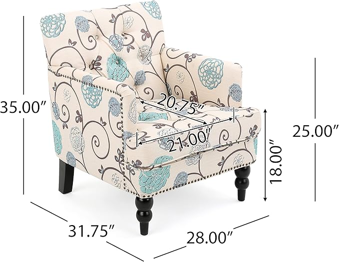 Merax Comfy Armchair Home Fabric Accent Chair Bedding Room FurnitureBlue and Light Beige