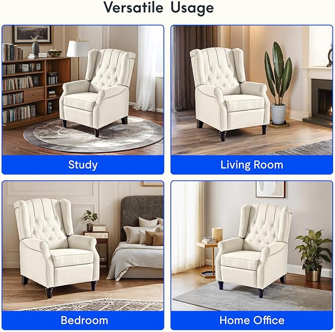 FLEXISPOT XC5 Pushback Recliner Chair for Adults Mid Century Wingback Accent Chair with Rivet Decoration Tufted Upholstered Single Sofa Armchair for Living Room Bedroom Study (PU Brown)