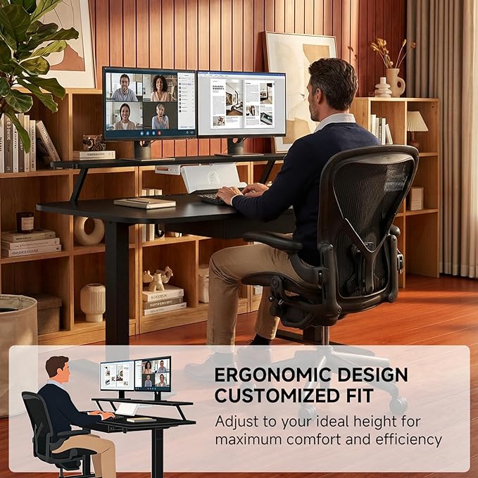 GTPLAYER Electric Standing Desk with Drawers 55 x 24 Inches Height Adjustable Computer Desk with Monitor Stand Laptop Stand Home Office Sit Stand Up Desk with Memory Preset Black