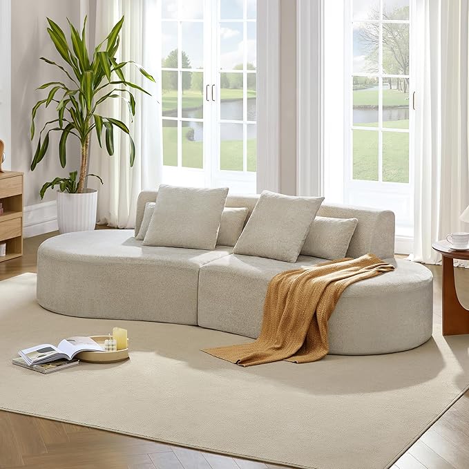 CHITA Curved Sectional Sofa with Lumbar Pillows Modular Cloud Boneless Couch with 2 Throw Pillows Modern Comfy Chenille Loveseat for Living Room Bedroom Office No Assembly Required Pearl Gray