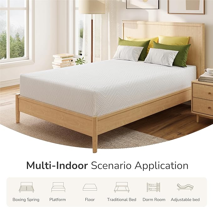MLILY Full Mattress in a Box 10 inch Mattresses for Platform Bed Double Size Daybed Bunk Green Tea Memory Foam Medium Firm