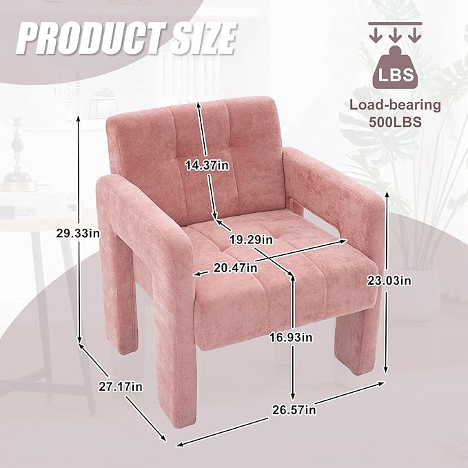 Classic Chenille Conversation ChairModern Minimalist ArmchairElegant Comfortable Accent Chair for Living RoomBedroomStudyOfficePink