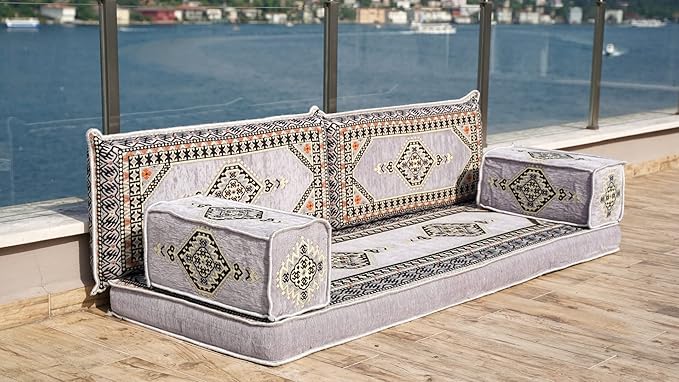 Single Arabic Floor Seating Cushions Arabic Majlis Floor Sofa Reading Nook Loveseat Sofa Single Floor Couch Ottoman Floor Pillows (Gray)