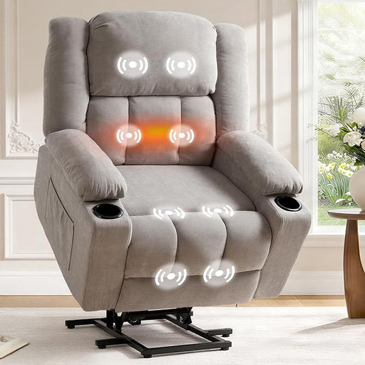 FLEXISPOT XL31 Power Lift Recliner Chair for Elderly Electric Lift Chair with Massage &amp Heat Fabric Reclining Sofa w/USB &amp Type-C Charging for Living Room Bedroom(Medium Size Silver-Gray)