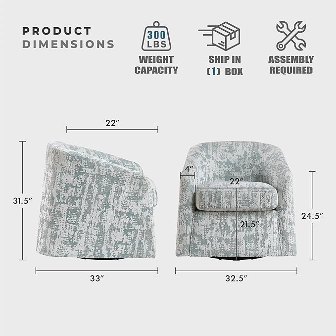 Lexicon 360 Degree Swivel Accent Chair Jacquard Fabric Arm Chair with Metal Swivel Base and Sloped Arms for Living Room/Bedroom/Office Assembled Green