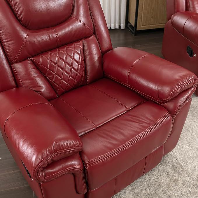 ERYE Manual Recliner Chair with LED Light Strip for Living Room Bedroom Manual Reclining Home Theater Seating Armchair Faux Leather Tufted