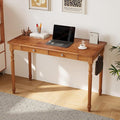 Solid Wood Desk with Drawers - 48 Inch Writing Desk with Drawers Mid Century Modern Desk with 2 Hooks Rubber Wood Study Table for Bedroom Living Room &amp Office Walnut Color