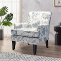 HULALA HOME Modern Accent Chair with Arms and Wooden Legs Mid Century Accent Chair Armchair High Back Rest Padded Armrest and Comfortable Cushioned Seat for Living Room (Blue Yellow Floral)
