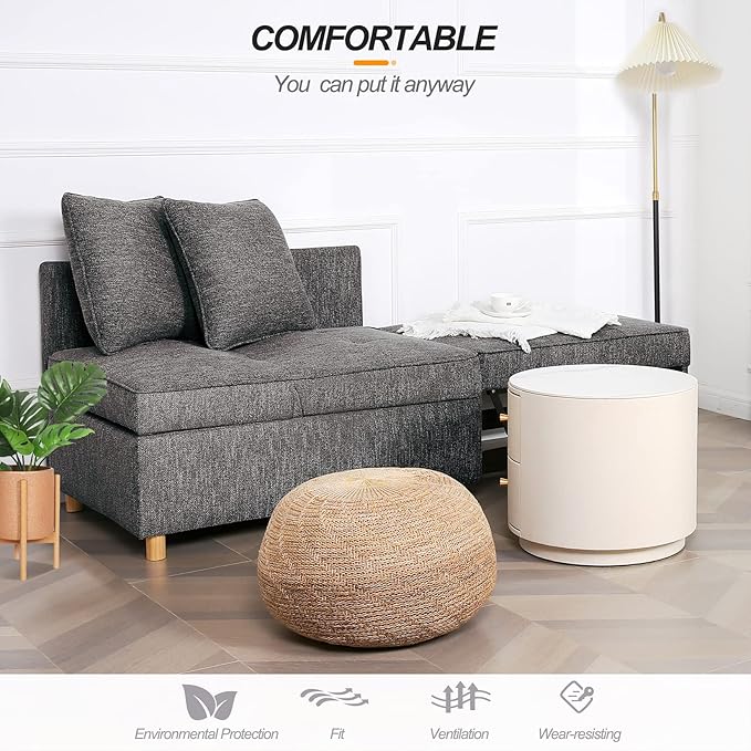 SEJOV Sofa Bed 4-in-1 Convertible Sofas &amp Couches 3-Seat Linen Fabric loveseat Sofa with 2 Throw Pillow Single Recliner for Small Space with 5 Adjustable Backrest Dark Grey