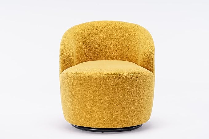 Swivel Barrel Chair Modern Teddy Fabric Swivel Accent Armchair Comfy Round Club Chairs Sofa Arm Chair for Living Room Bedroom Reading Room Apartment Hotel Office Nursery Lounge（Yellow）
