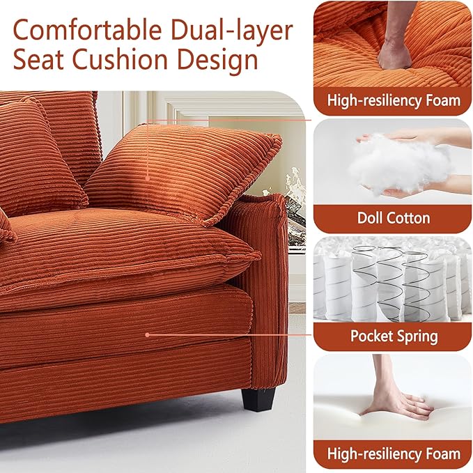 Oversized Chair with Ottoman Modern Corduroy Sofa Bed Single Sofa Chaise Large Upholstered Sofa for Living Room Bedroom (Orange)