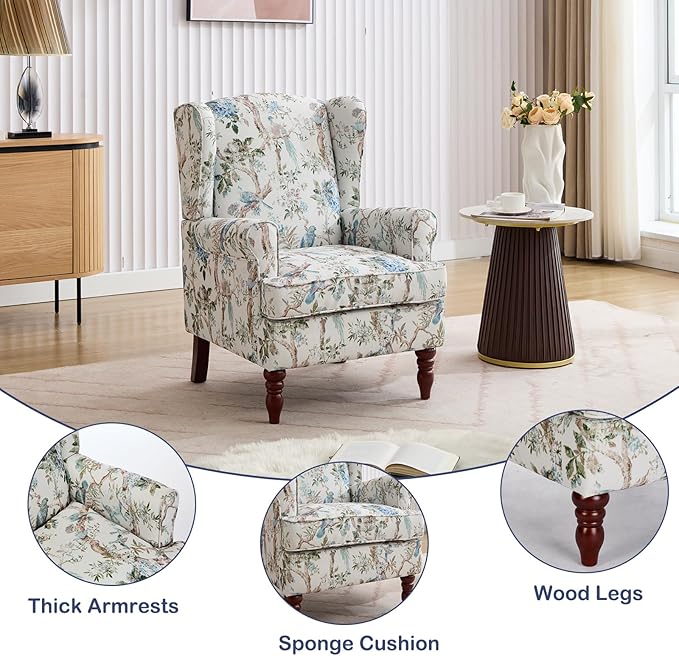 Chifee &amp Vingol Wingback Chair High Back Armchair Upholstered Living Room Chairs Comfy Single Sofa ChairBird