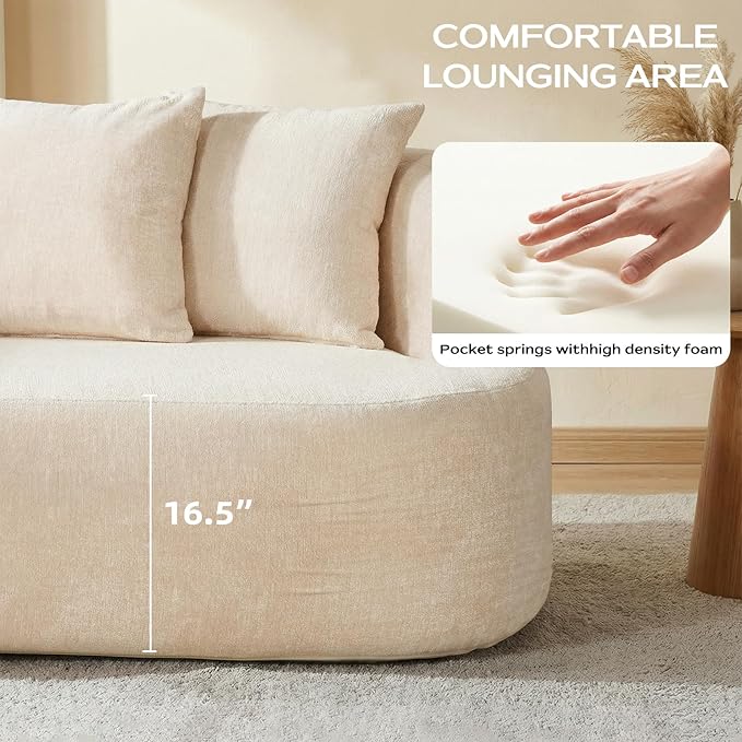 106 Modern Curved Boneless Sectional Couches for Living Room Luxury Chenille Fabric Oversized Modular Cloud Sofa with 4 Pillows Comfy Deep Seat Foam Couch in Box No Assembly (4 Seater Beige)