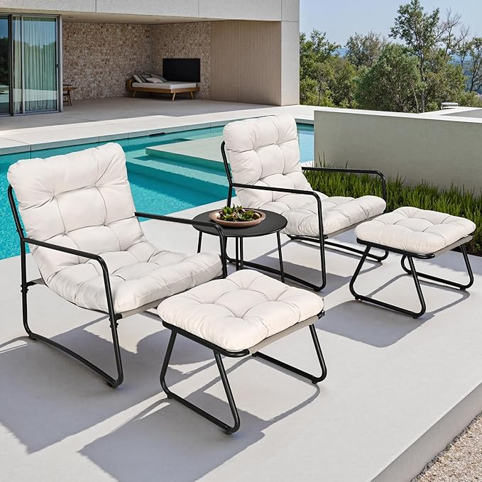 3 Piece Accent Chair Set Modern Lounge Accent Chair with Ottoman &amp Side Table Living Room Chair Set with Armrest Reading Armchair with Soft Cushion for Bedroom Balcony Reading Room White