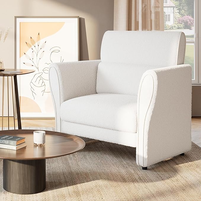 GarveeHome Modern Accent Chair Boucle Upholstered Armchair for Living Room Mid-Century Lounge Chair Comfy Single Sofa for Bedroom Office Beige