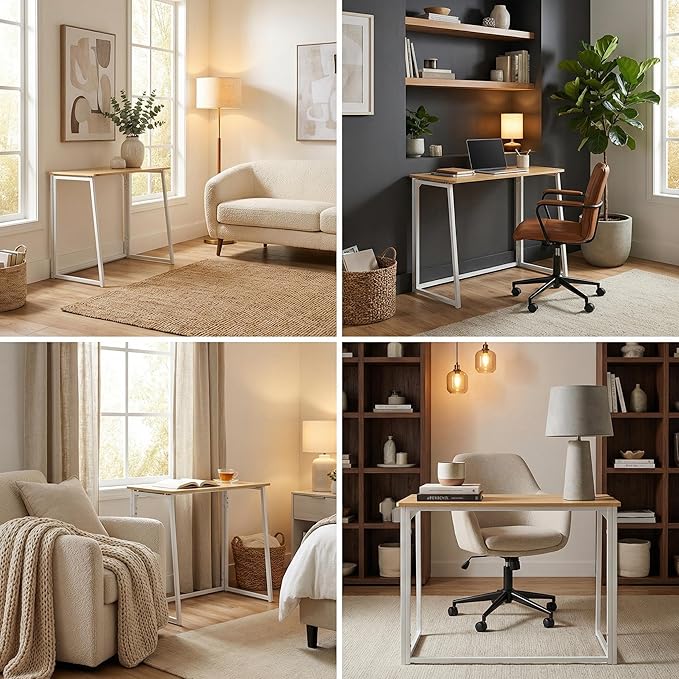 FurnitureR Folding Desk 31.5 Inches Foldable Simple Laptop Table Space Saving Computer Study Desk Compact Writing Workstation for Small Space Light Oak
