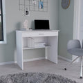 LIFE SKY White Writing Desk with Drawer: Modern Compact Design for Small Apartments - Wooden Study Table with Storage Shelf for Home Office &amp Creative Workspace
