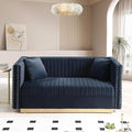 Modern Velvet Loveseat Sofa 61.4 Inch Vertical Channel Tufted Sofa Couch Luxury 2 Seater Couch with Gold Metal Legs for Living Room Bedroom Apartment Black