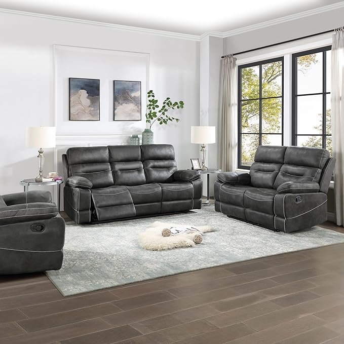 Steve Silver Co Rudger Upholstered Manual Gray Manual Recliner Microsuede Transitional Living Room Home Theater Seating Recliner Chair/Single Sofa 37.5 D x 35.5 W x 41.75 H Grey