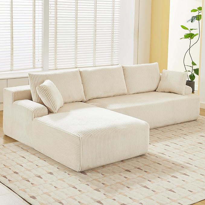 106 Cloud Modular Sectional Sofa with L-Shaped Chaise Comfy Deep Seat Corduroy Couch Modern Oversized Upholstered Couches for Living Room Apartment No Assembly Required Left Facing Chaise Cream