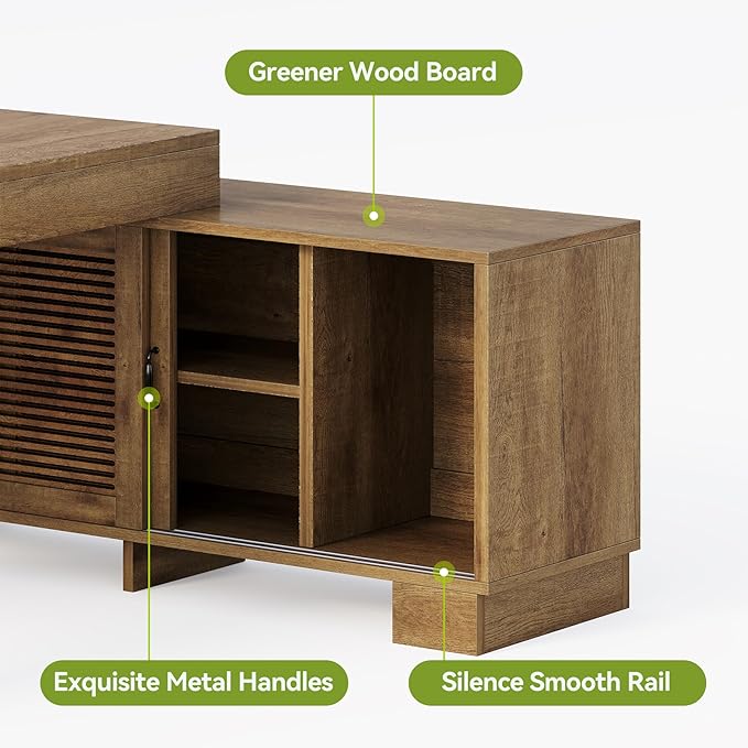 LITTLE TREE 63 L Shaped Executive Desk with Storage Farmhouse Home Office Desk with 2-Tier Cabinets and Shelves Large Wooden Computer Table Business Furniture Workstation Set Brown