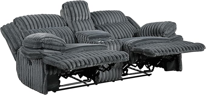 Lexicon Goodland Corduroy Dbl Rclng Love Seat with Center Console in Dark Gray