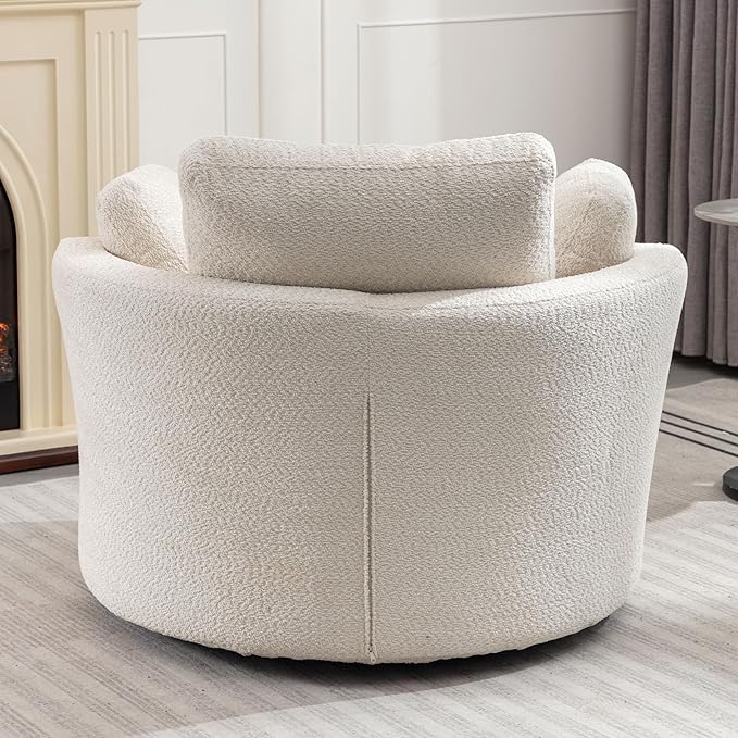 Oversize Round Swivel Chair Cozy Club 360 Degrees Swivel Sofa with 3 Pillows Chenille Fabric for Living Room Lounge Hotel Bedroom 40.2D X 42.1W X 34.3H Inches (Beige)