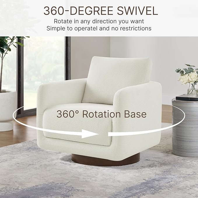 Modern Swivel Accent Chair 360° Rotating Round Barrel Armchair with Performance Fabric Upholstery for Living Room Bedroom Office Reading Nook SingleCream